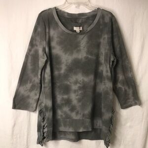Cupio Women’s Embellished Pullover Sweatshirt Soft Green Tie Dye Ruffled Size L